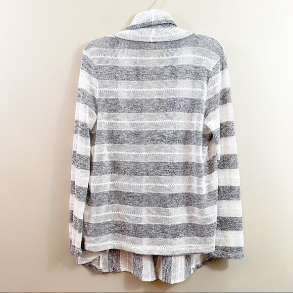 Splendid Drape Open Knit White/Black Striped Long Sleeve Cardigan Sweater - Picture 4 of 4